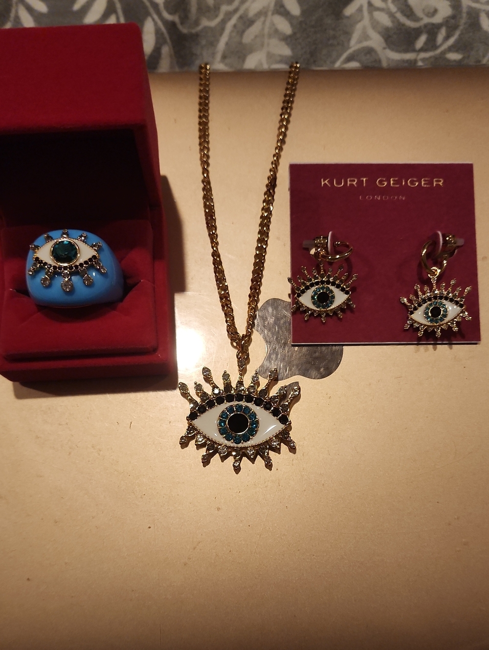 Kurt Geiger Gold-tone Blue Eye Pendant Necklace and Earring Set